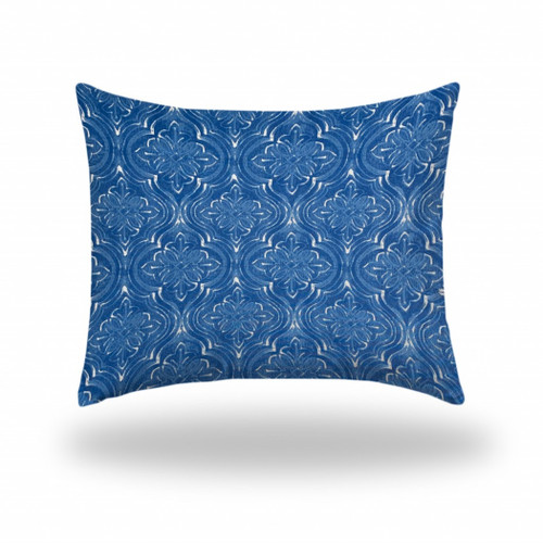 22" X 26" Blue And White Zippered Ikat Lumbar Indoor Outdoor Pillow Cover
