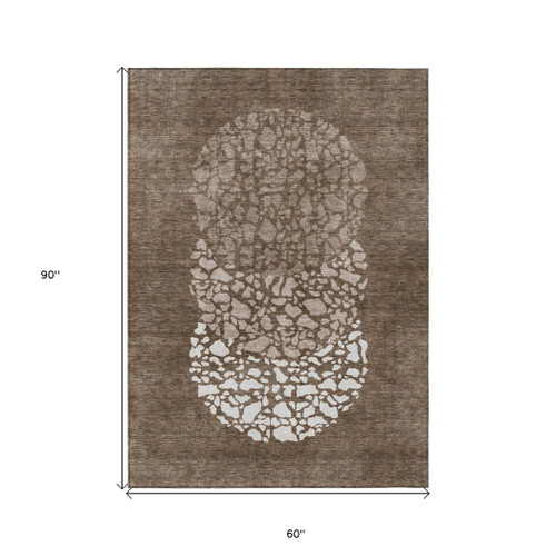5' X 8' Chocolate And Taupe Abstract Washable Indoor Outdoor Area Rug