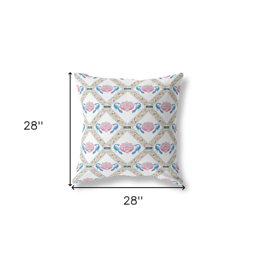 28" X 28" White And Gray Blown Seam Geometric Indoor Outdoor Throw Pillow