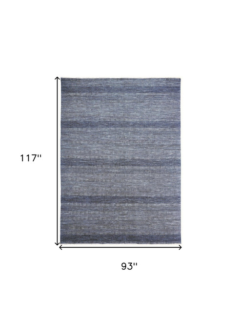 8' X 10' Blue And Gray Wool Striped Hand Knotted Area Rug