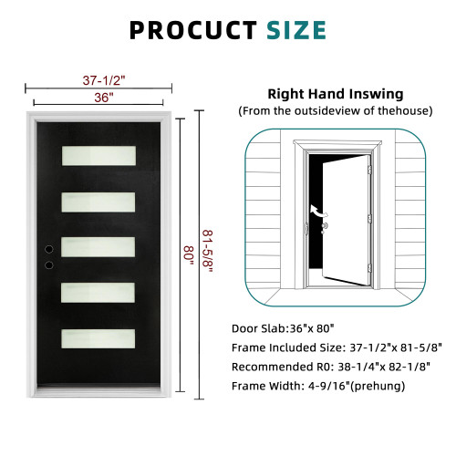82" X 38" Black Composite Prehung Door