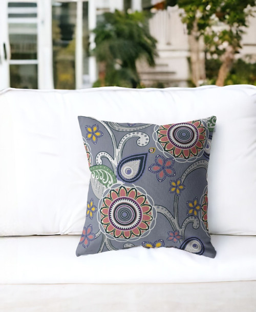 16 Gray Pink Floral Indoor Outdoor Zippered Throw Pillow