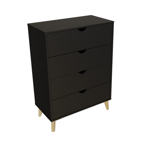 30" Black And Natural Wood Four Drawer Dresser