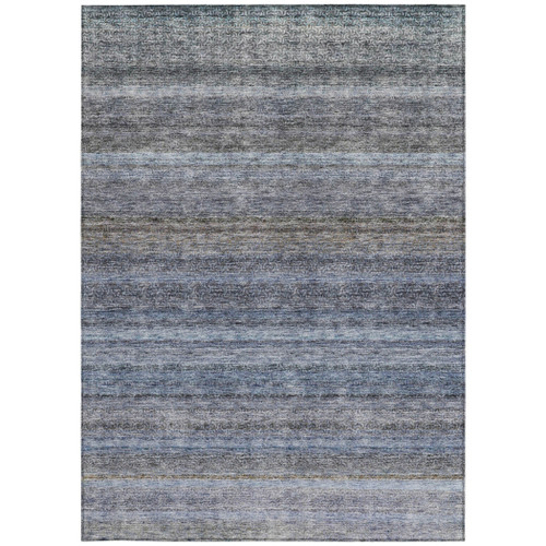10' X 14' Blue And Gray Striped Washable Indoor Outdoor Area Rug