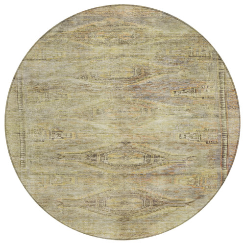8' Artichoke Green And Taupe Round Aztec Washable Indoor Outdoor Area Rug
