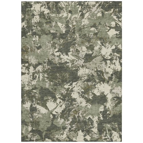 8' X 10' Olive Green And Ivory Floral Washable Indoor Outdoor Area Rug