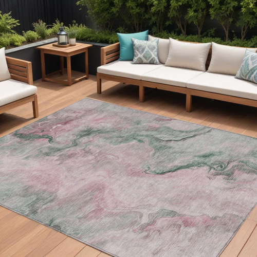 8' X 10' Blush And Sage Abstract Washable Indoor Outdoor Area Rug