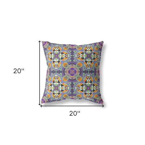 20" X 20" Purple Zippered Geometric Indoor Outdoor Throw Pillow Cover & Insert