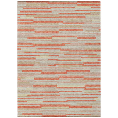 3' X 5' Salmon Gray And Beige Striped Washable Indoor Outdoor Area Rug