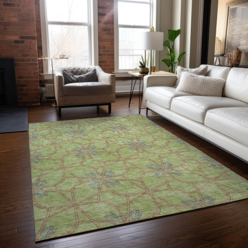 8' X 10' Sage And Blue Geometric Washable Indoor Outdoor Area Rug