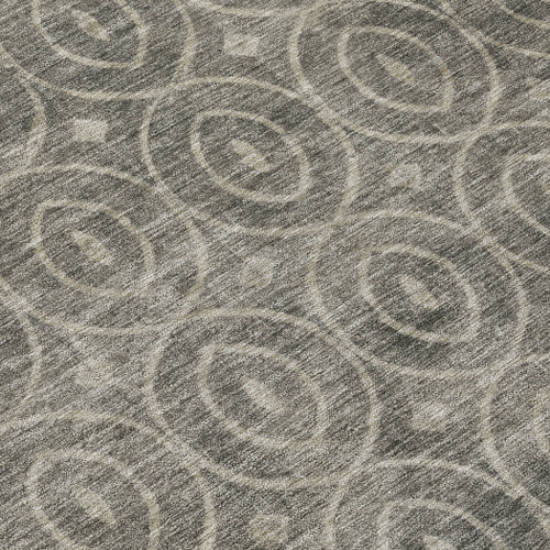 8' Pewter Round Geometric Washable Indoor Outdoor Area Rug