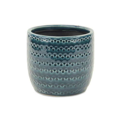6" Navy Blue Geometric Ceramic Indoor Outdoor Round Pot Planter
