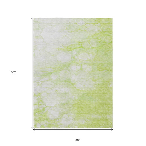 3' X 5' Artichoke Green And Ivory Abstract Washable Indoor Outdoor Area Rug