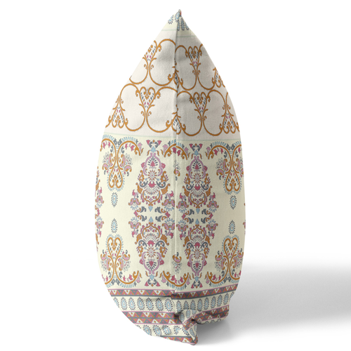 20" Off White Orange Aqua Paisley Indoor Outdoor Zipper Throw Pillow