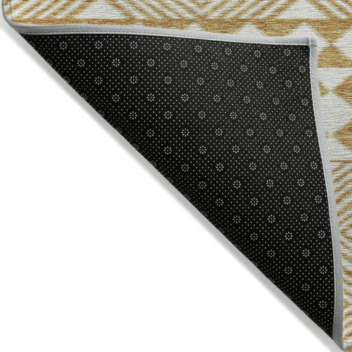 3' X 5' Gold And Ivory Geometric Washable Indoor Outdoor Area Rug