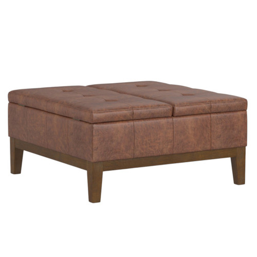 36" Brown and Walnut Tufted Storage Ottoman