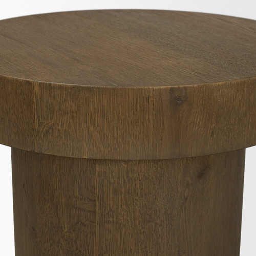 22" Brown Solid Wood Round Pedestal End Table