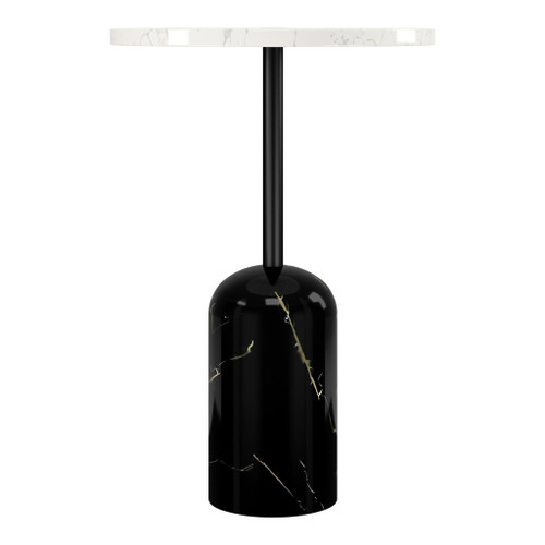 23" White and Black Marble and Steel Round Pedestal End Table