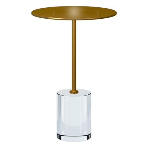 22" Gold and Clear Stainless Steel and Acrylic Round Pedestal End Table