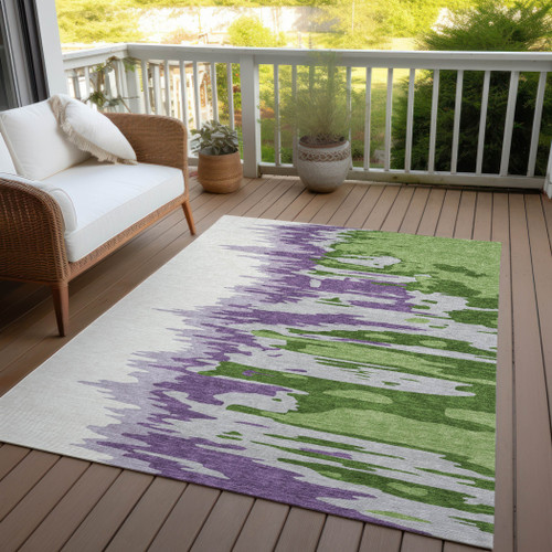 5' X 8' Green Purple And Ivory Abstract Washable Indoor Outdoor Area Rug