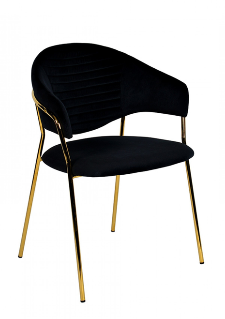Set of Two Black Gold Velvet Modern Dining Chairs