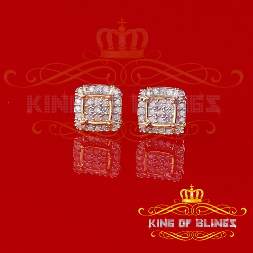 10K Yellow Gold Finish With 0.15CT Real Diamond Silver Stud Square Earrings