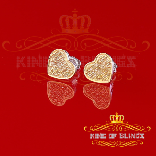 10K White Gold Finish WithReal 0.15CT Yellow Diamond Heart Silver Earrings