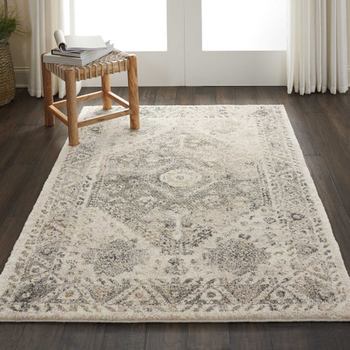 4' X 6' Cream and Gray Medallion Distressed Area Rug
