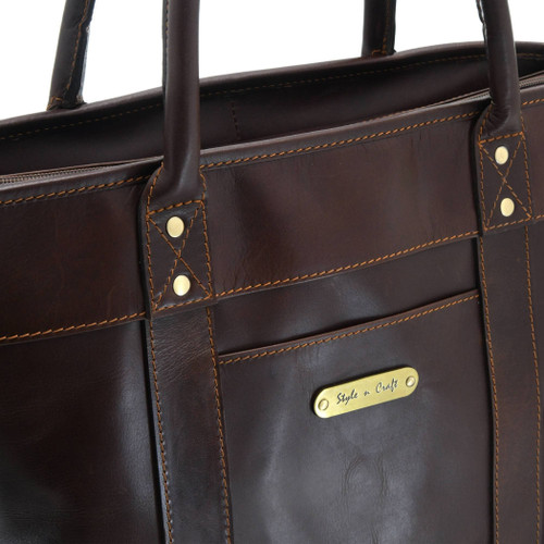 Men's Tote Bag in Full Grain Dark Brown Leather | Style n Craft