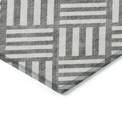 5' X 8' Charcoal And Ivory Geometric Washable Indoor Outdoor Area Rug