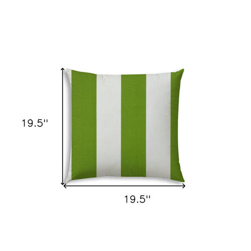 20" X 20" Green And Ivory Zippered Striped Throw Indoor Outdoor Pillow