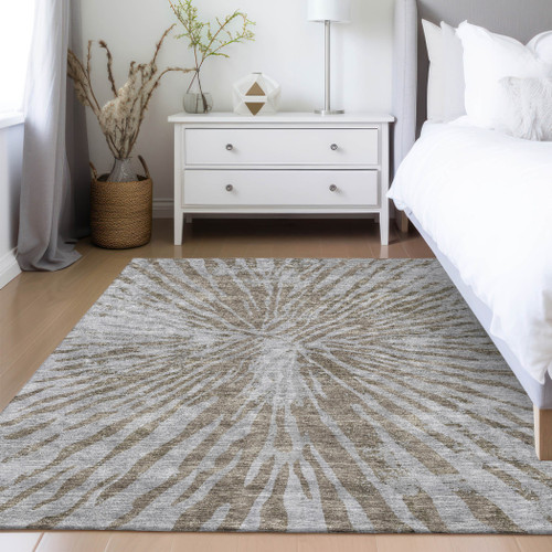 8' X 10' Brown And Gray Abstract Washable Indoor Outdoor Area Rug