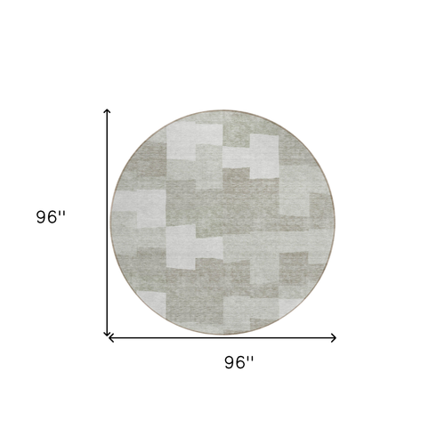 8' Taupe Brown And Beige Round Geometric Washable Indoor Outdoor Area Rug