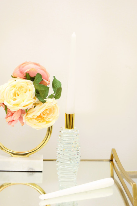 8" Clear And Gold Twisted Crystal Tabletop Taper Candlestick