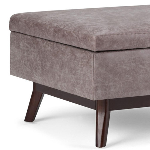 34" Gray and Brown Leather Cocktail Ottoman With Storage