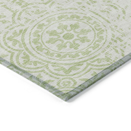 8' Artichoke Green And Ivory Round Medallion Washable Indoor Outdoor Area Rug