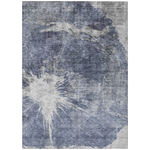 8' X 10' Navy Blue And Denim Blue Abstract Washable Indoor Outdoor Area Rug