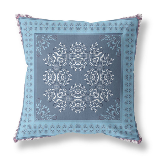 28" X 28" Blue Blown Seam Floral Indoor Outdoor Throw Pillow