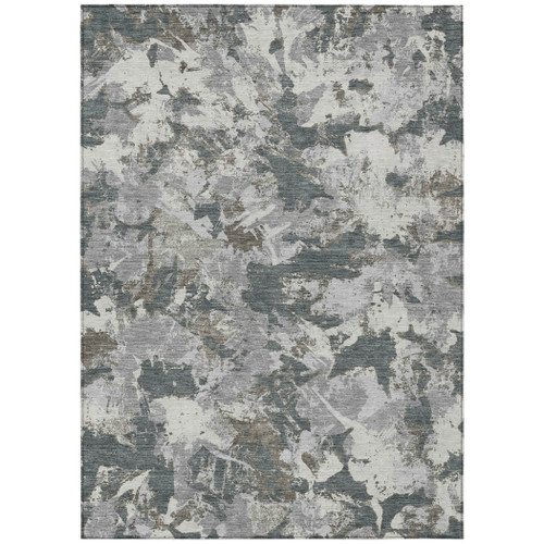 3' X 5' Charcoal Ivory And Gray Floral Washable Indoor Outdoor Area Rug