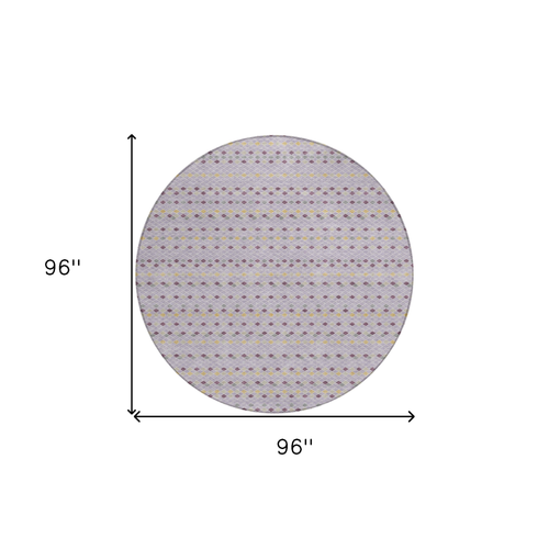 8' Lavender And Ivory Round Striped Washable Indoor Outdoor Area Rug