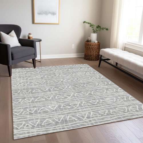 3' X 5' Gray Charcoal And Silver Geometric Washable Indoor Outdoor Area Rug