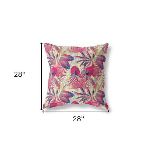 28 Pink Yellow Tropical Indoor Outdoor Throw Pillow