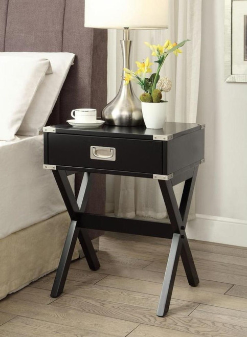 24" Black Solid Wood Rectangular End Table With Drawer