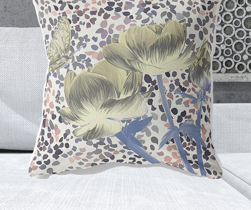 28" x 28" Blue and Yellow Butterfly Blown Seam Floral Indoor Outdoor Throw Pillow