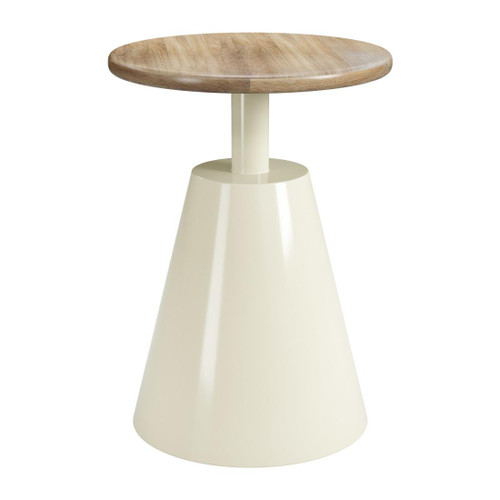 22" Natural and Ivory Wood and Steel Round Pedestal End Table