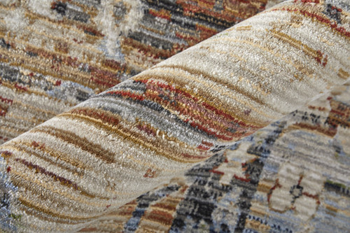 8' X 10' Ivory Red and Blue Abstract Power Loom Worn Faded Area Rug