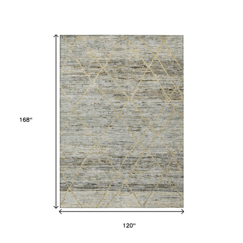 10' X 14' Pewter And Gold Trellis Washable Indoor Outdoor Area Rug