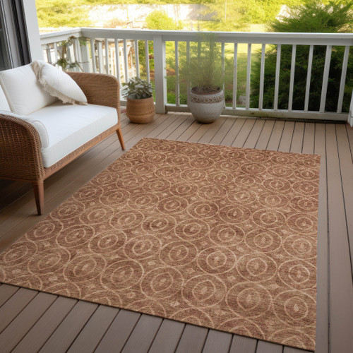10' X 14' Terra Cotta Geometric Washable Indoor Outdoor Area Rug