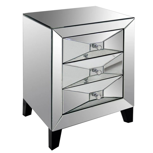 26" Glass And Mdf Bedside Table With A Mirror