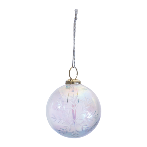 Etched Irredescent Glass Ball Ornament 